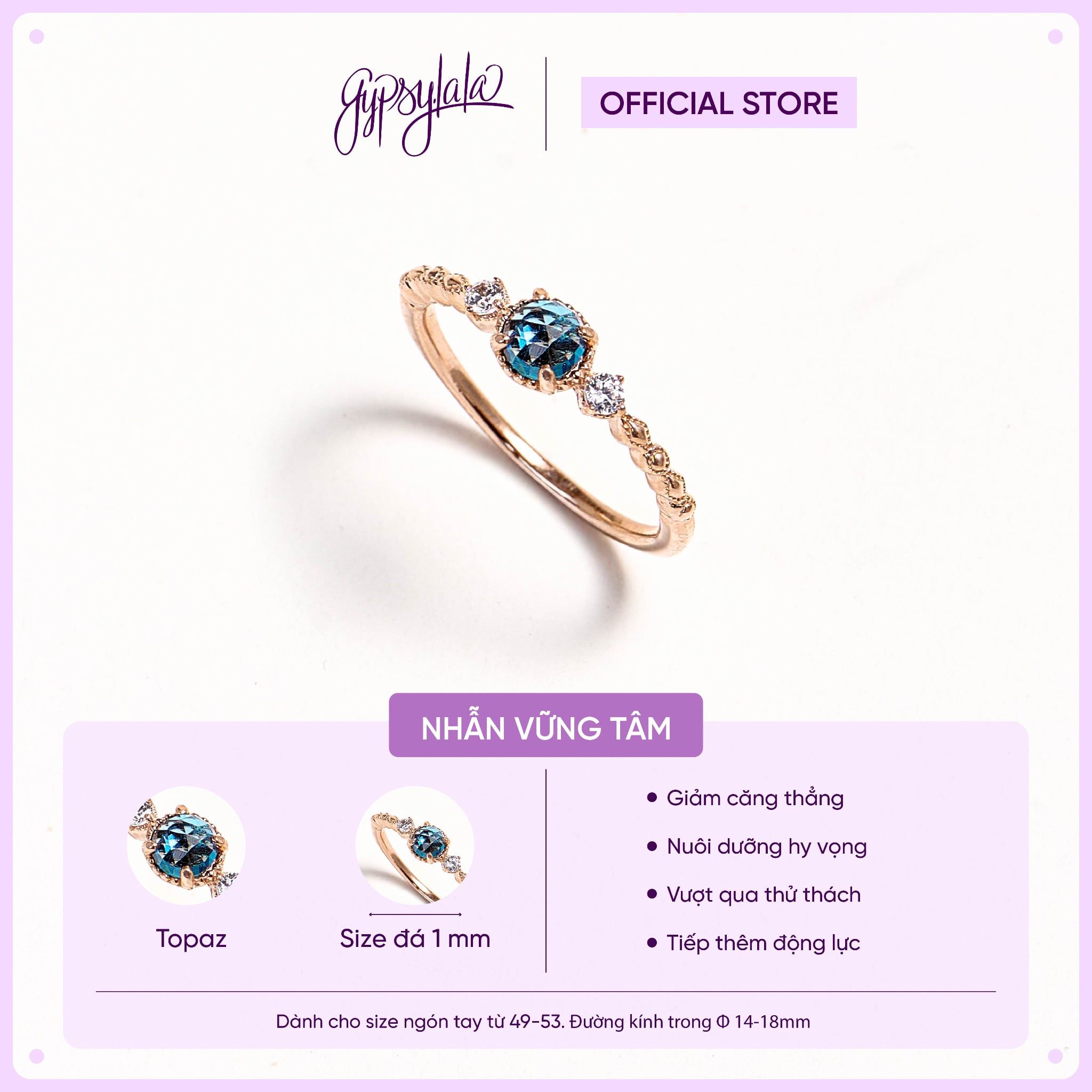  Nhẫn Bạc Crystal Charm Gold Gypsy.lala 