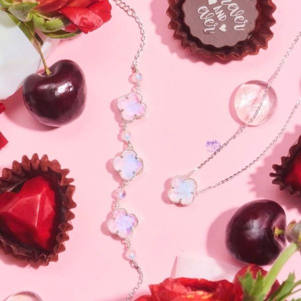  Lắc Tay Lucky 3 Viên Đá Cỏ Bốn Lá Ánh Trăng Khung Bạc SP006703 Gypsy.lala 