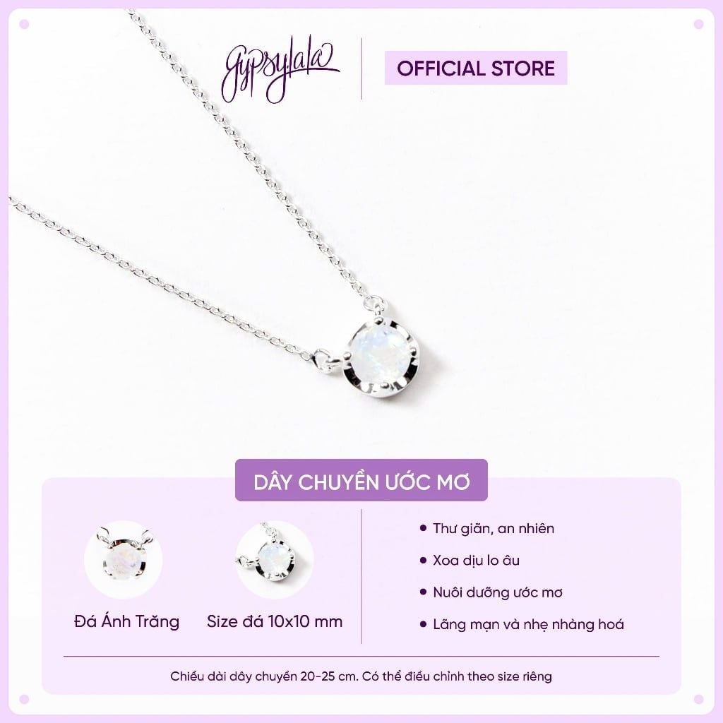  Dây Chuyền Bạc Cao Cấp SETF14 Đá Ánh Trăng GYPSYLALA - Thiết Kế Tối Giản – Nữ Tính - Không Kị Mệnh – Năng Lượng Dịu Êm 