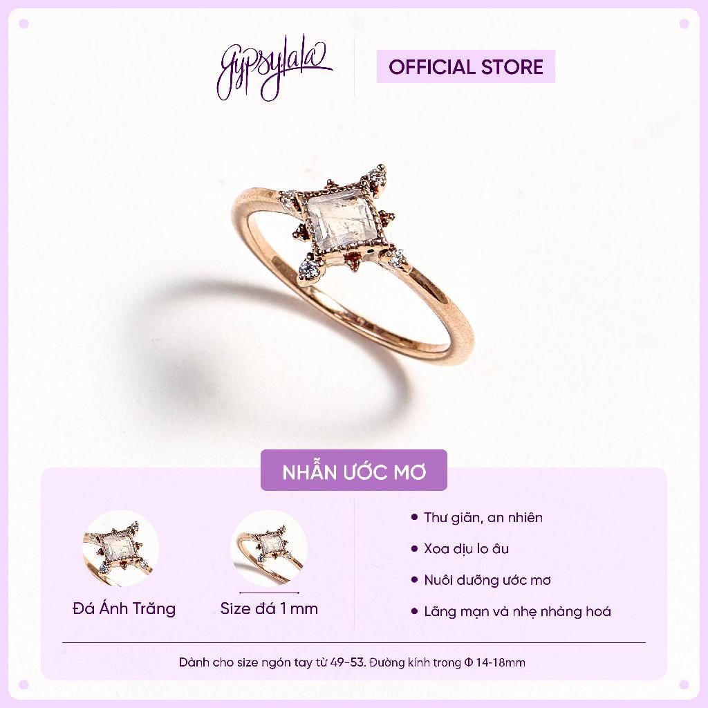  Nhẫn Bạc Brilliant Topaz/ Ánh Trăng/ Thạch Anh Vàng Gold Plated Gypsy.lala 