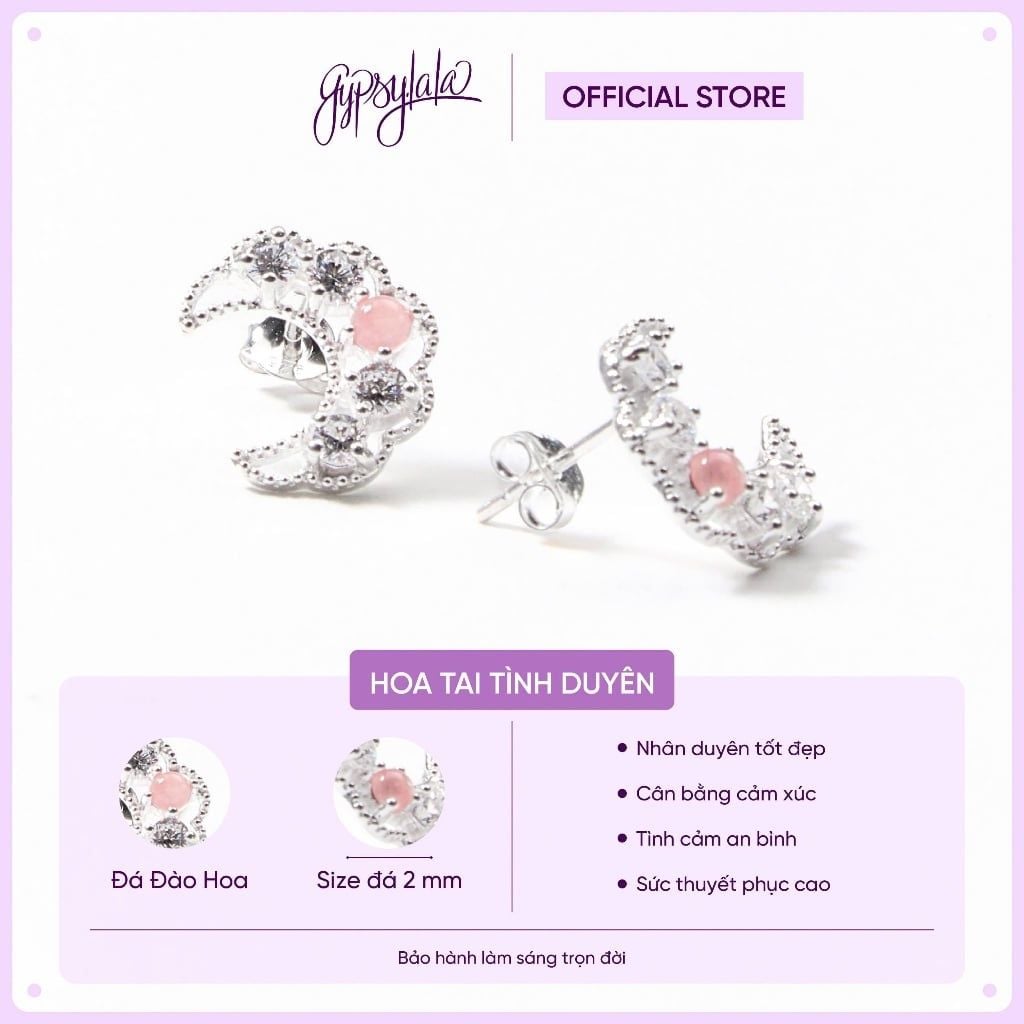  Bông Tai Trăng Khuyết Bạc Sáng 925 Đá Thiên Nhiên May Mắn Gypsylala 