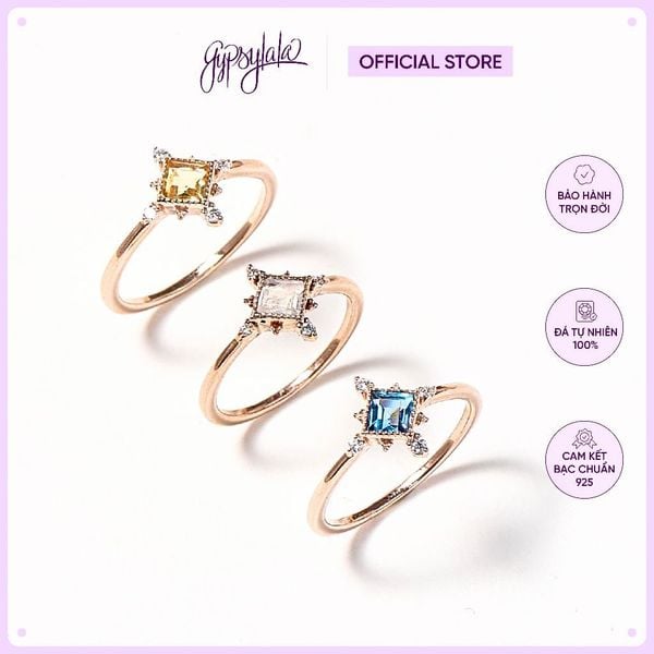  Nhẫn Bạc Brilliant Topaz/ Ánh Trăng/ Thạch Anh Vàng Gold Plated Gypsy.lala 