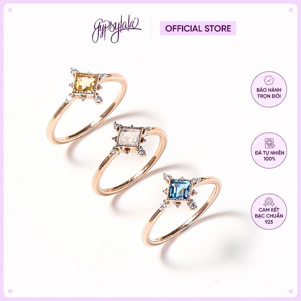  Nhẫn Bạc Brilliant Topaz/ Ánh Trăng/ Thạch Anh Vàng Gold Plated Gypsy.lala 
