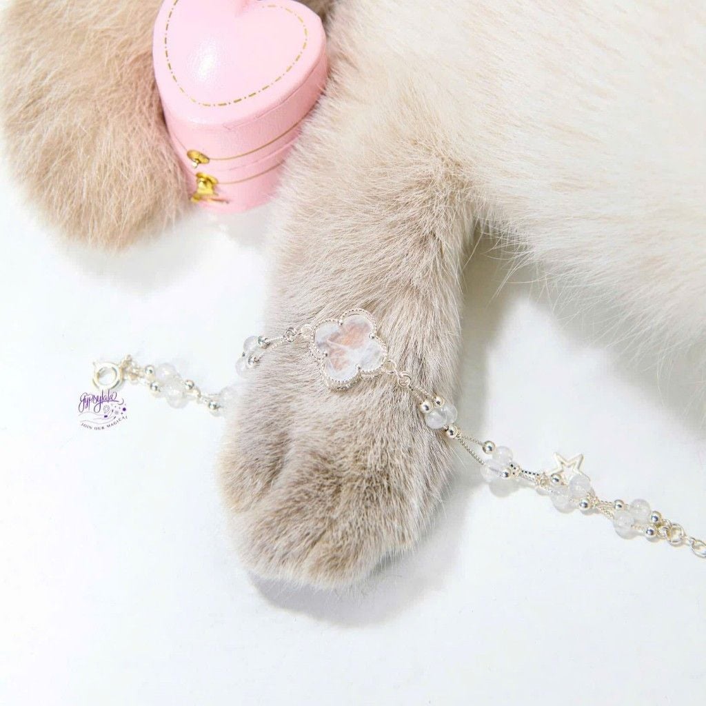  Lắc tay Embrace Cỏ 4 Lá Ánh Trăng GYPSYLALA - Charm Moonstone May Mắn -Xoa diệu tiêu cực giúp ngủ ngon 