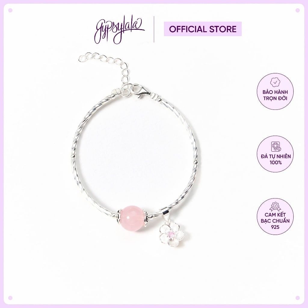  Vòng Tay Thiết Kế Đá Thiên Nhiên Thạch Anh Hồng Hoa Đào SP004114 Gypsylala 