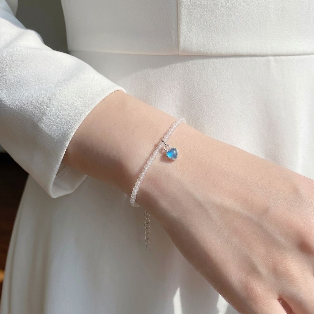  Lắc Tay Đá Ánh Trăng Nhuyễn Charm Trái Tim Bạc 925 SP006896 Gypysy.lala 