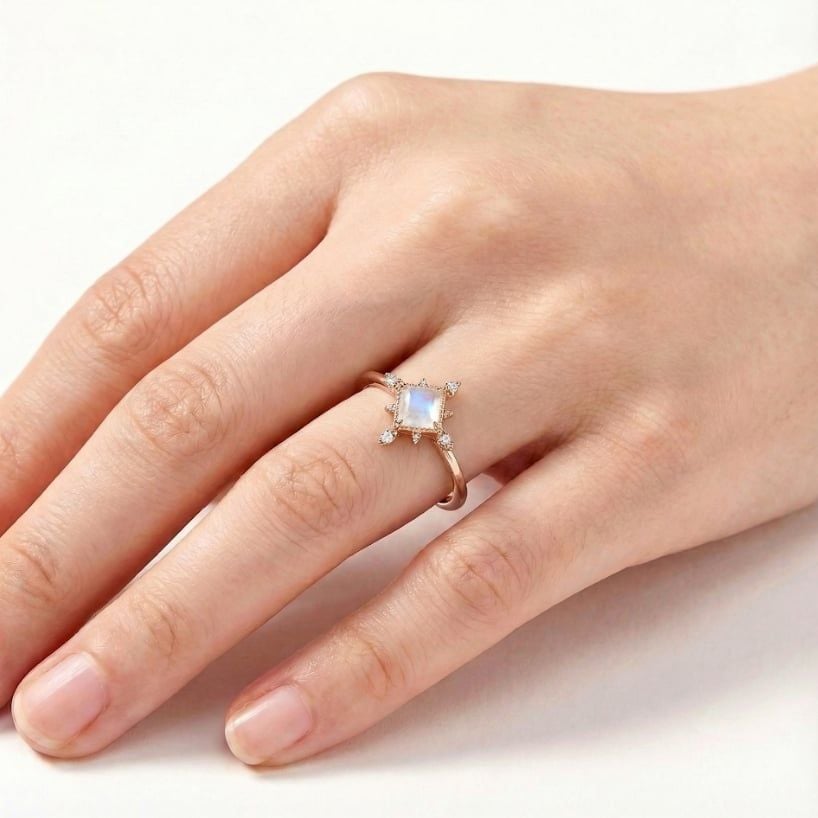  Nhẫn Bạc Brilliant Topaz/ Ánh Trăng/ Thạch Anh Vàng Gold Plated Gypsy.lala 