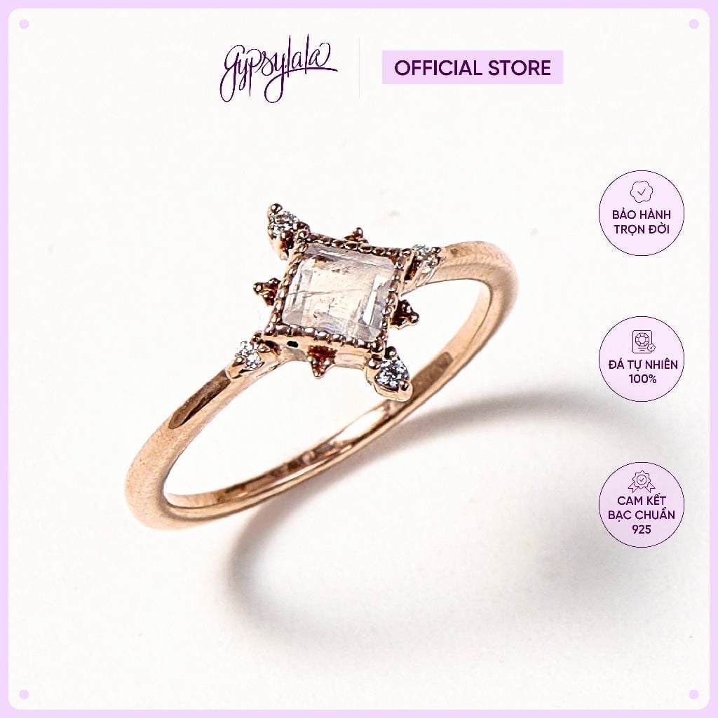  Nhẫn Bạc Brilliant Topaz/ Ánh Trăng/ Thạch Anh Vàng Gold Plated Gypsy.lala 