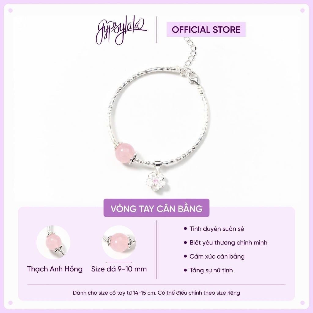  Vòng Tay Thiết Kế Đá Thiên Nhiên Thạch Anh Hồng Hoa Đào SP004114 Gypsylala 