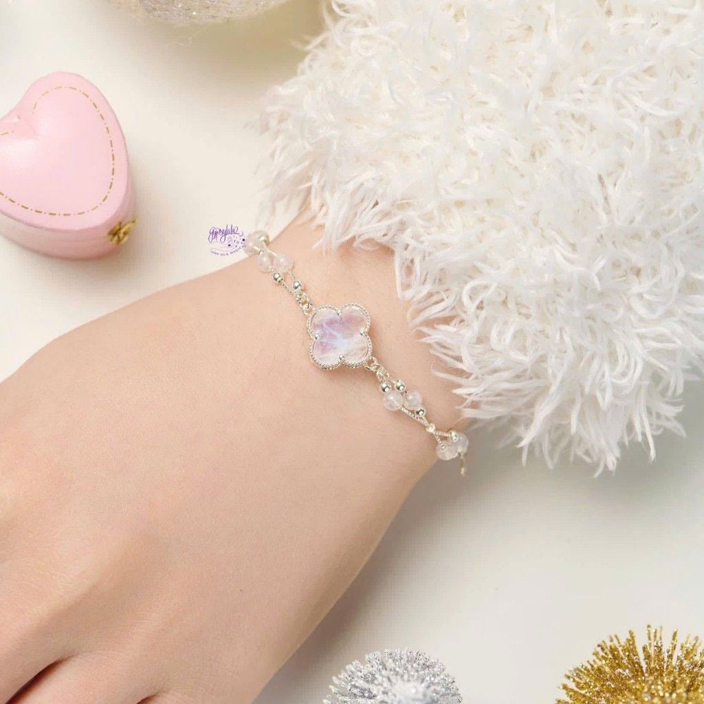  Lắc tay Embrace Cỏ 4 Lá Ánh Trăng GYPSYLALA - Charm Moonstone May Mắn -Xoa diệu tiêu cực giúp ngủ ngon 