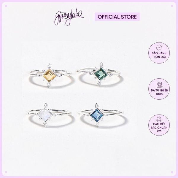 Nhẫn Bạc Brilliant Topaz/ Ánh Trăng/ Thạch Anh Vàng/ Thạch Anh Xanh Silver Plated Gypsy.lala 