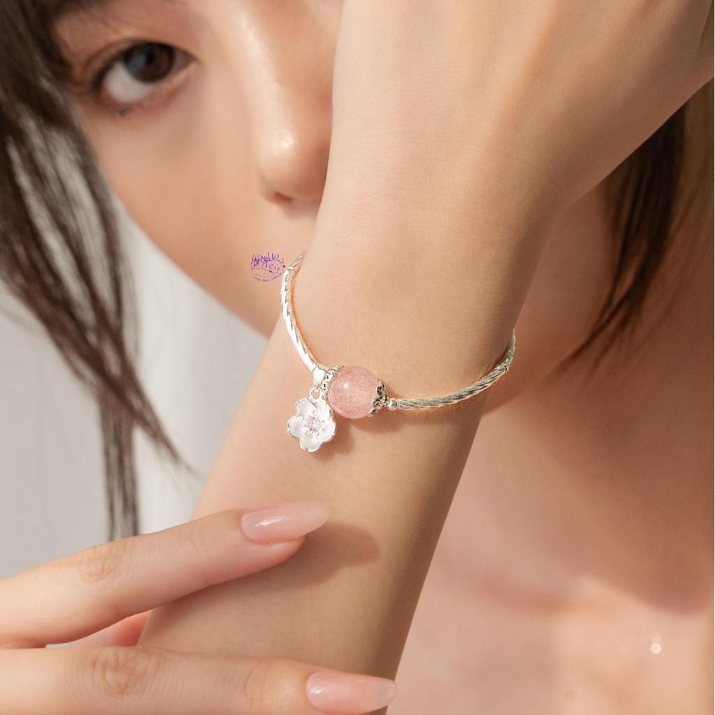  Vòng Tay Thiết Kế Đá Thiên Nhiên Thạch Anh Hồng Hoa Đào SP004114 Gypsylala 