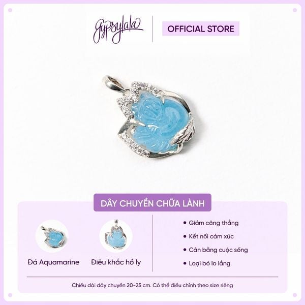  Mặt Dây Chuyền Điêu Khắc Hồ Ly Bọc Bạc Tấm Aquamarine SP006691 Gypsy.lala 