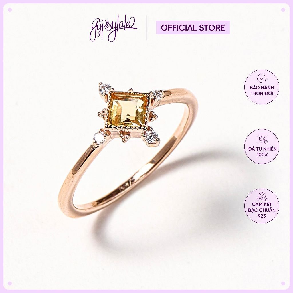  Nhẫn Bạc Brilliant Topaz/ Ánh Trăng/ Thạch Anh Vàng Gold Plated Gypsy.lala 