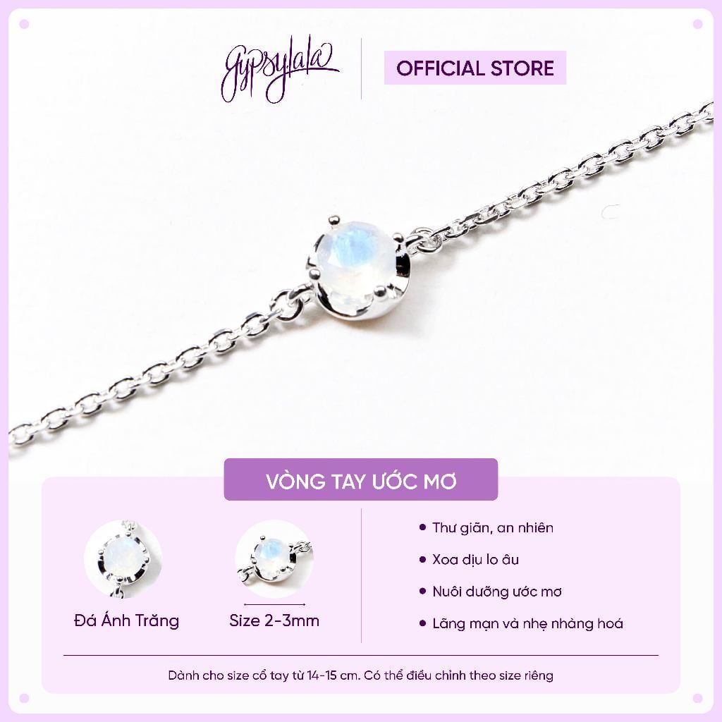  Vòng Tay Bạc Cao Cấp SETF14 Đá Ánh Trăng GYPSYLALA - Thiết Kế Tối Giản – Nữ Tính - Không Kị Mệnh – Năng Lượng Dịu Êm 