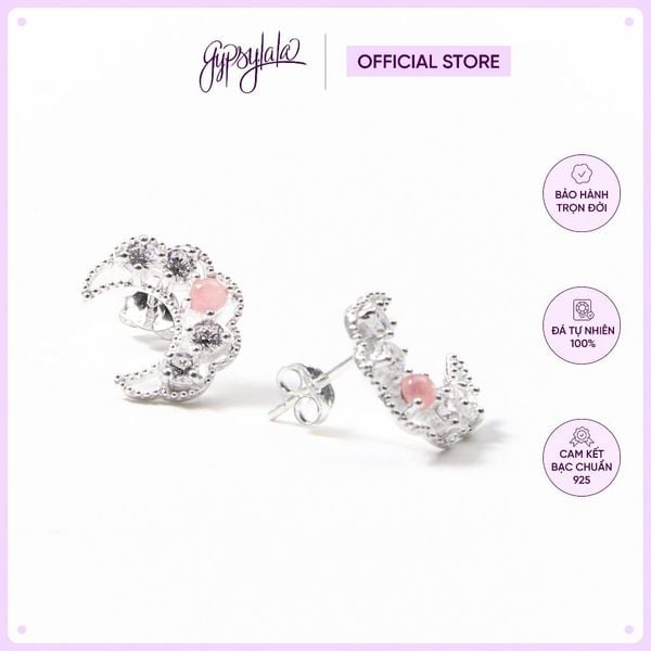  Bông Tai Trăng Khuyết Bạc Sáng 925 Đá Thiên Nhiên May Mắn Gypsylala 