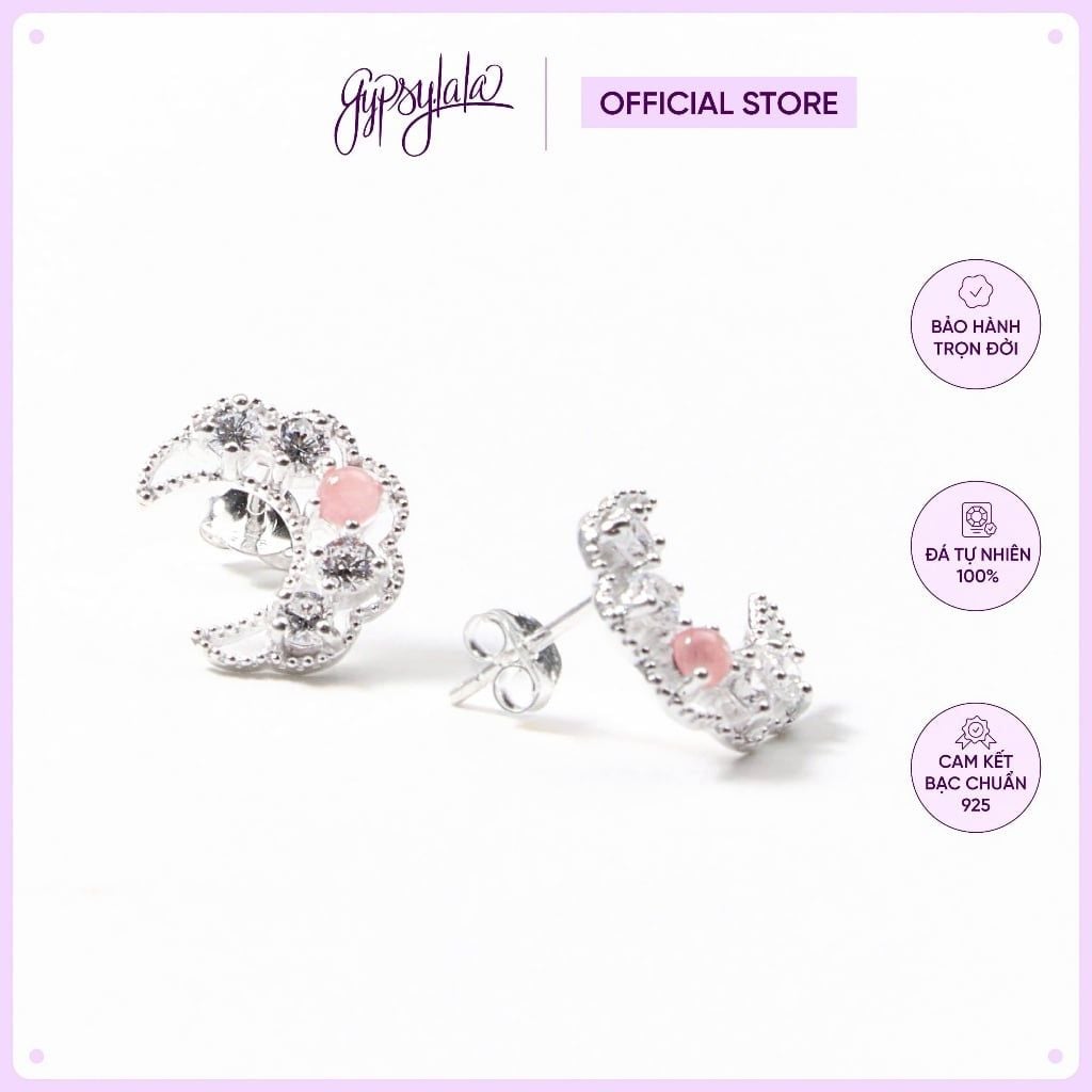  Bông Tai Trăng Khuyết Bạc Sáng 925 Đá Thiên Nhiên May Mắn Gypsylala 