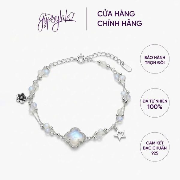  Lắc tay Embrace Cỏ 4 Lá Ánh Trăng GYPSYLALA - Charm Moonstone May Mắn -Xoa diệu tiêu cực giúp ngủ ngon 