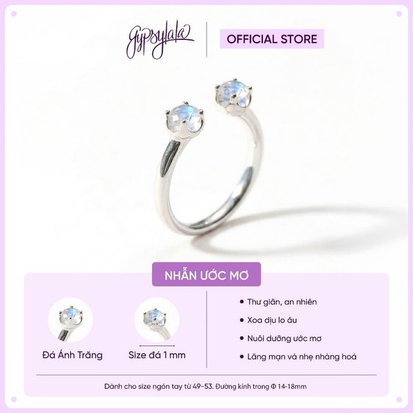  Nhẫn Bạc Cao Cấp SETF14 Đá Ánh Trăng GYPSYLALA - Thiết Kế Tối Giản – Nữ Tính - Không Kị Mệnh – Năng Lượng Dịu Êm 