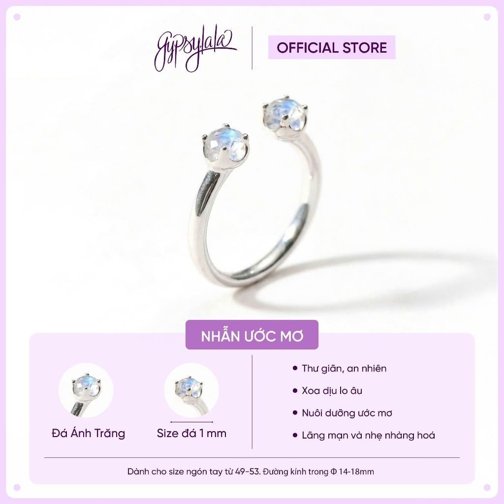  Nhẫn Bạc Cao Cấp SETF14 Đá Ánh Trăng GYPSYLALA - Thiết Kế Tối Giản – Nữ Tính - Không Kị Mệnh – Năng Lượng Dịu Êm 
