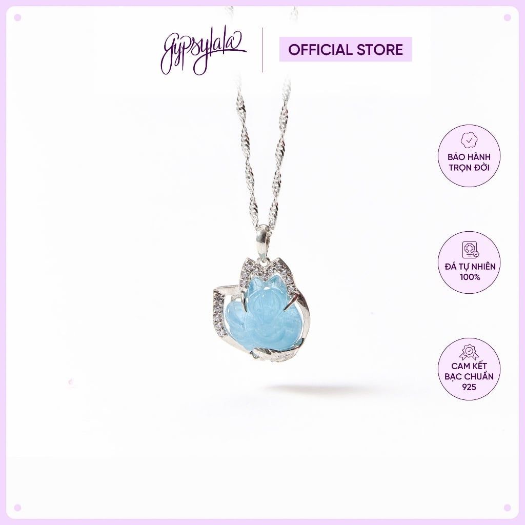  Mặt Dây Chuyền Điêu Khắc Hồ Ly Bọc Bạc Tấm Aquamarine SP006691 Gypsy.lala 