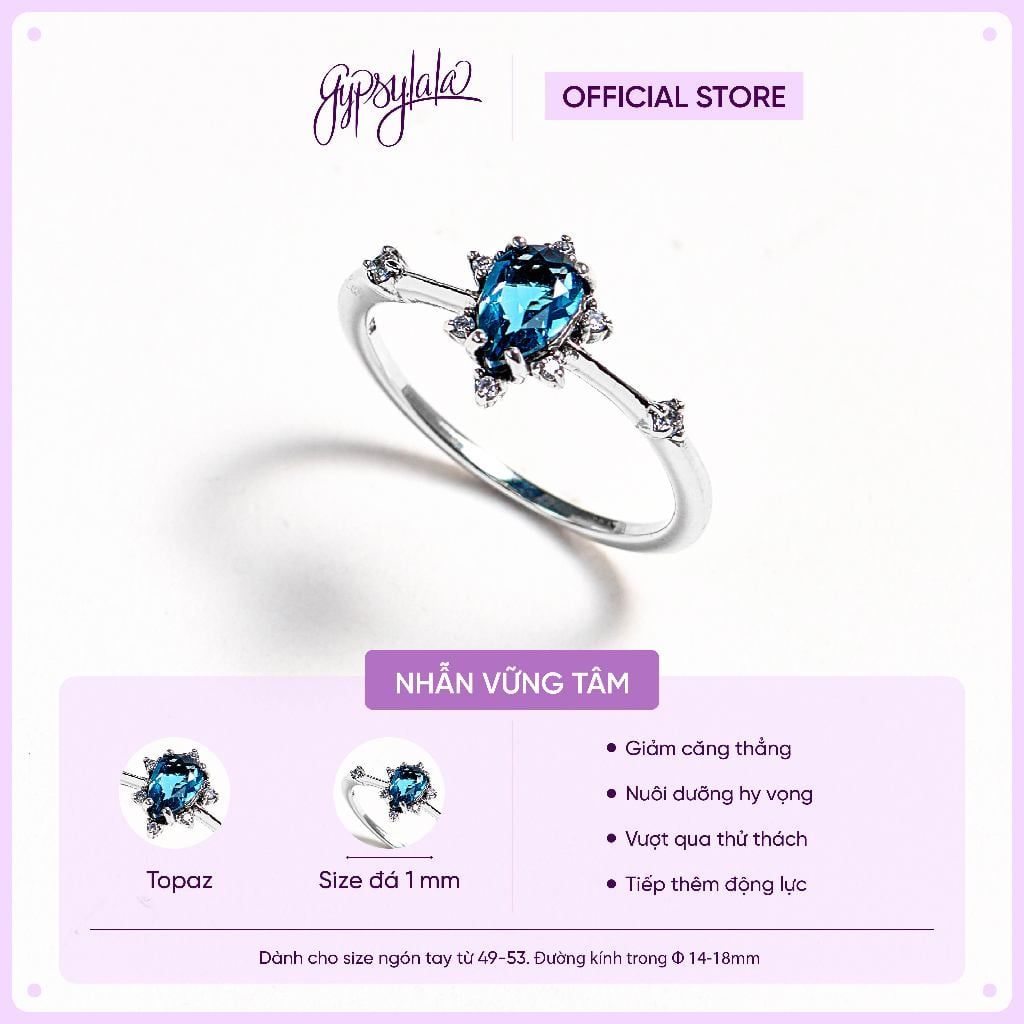  Nhẫn Bạc F431 Topaz/ Ánh Trăng/ Thạch Anh Xanh Gypsy.lala 