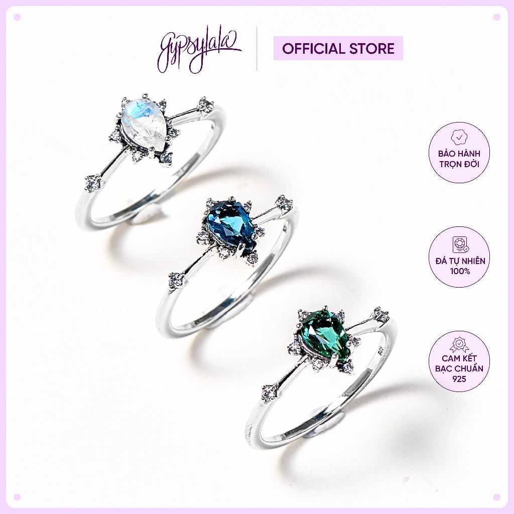  Nhẫn Bạc F431 Topaz/ Ánh Trăng/ Thạch Anh Xanh Gypsy.lala 