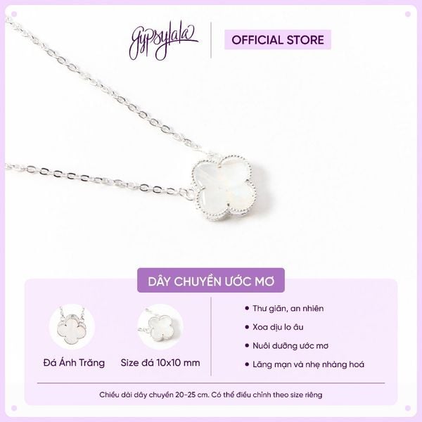  Dây Chuyền Cỏ 4 Lá Ánh Trăng Bọc Bạc GYPSYLALA - Charm Moonstone May Mắn - Xoa diệu tiêu cực - Giúp ngủ ngon 