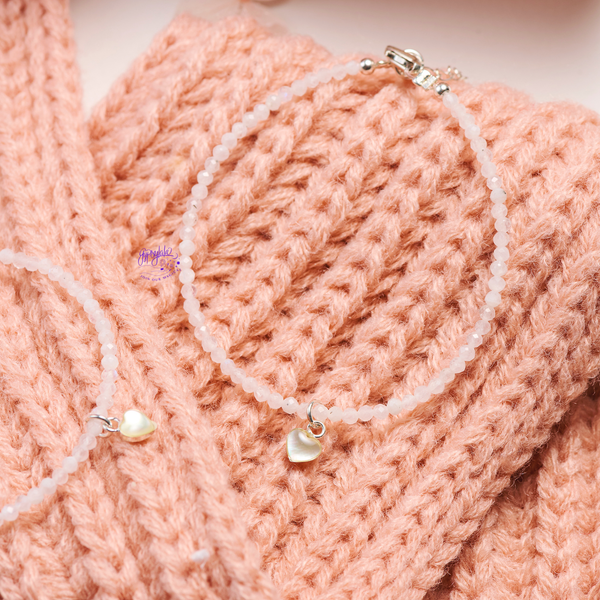  Vòng Tay Đá Đào Hoa Mini Thô Thiên Nhiên Charm Bạc 