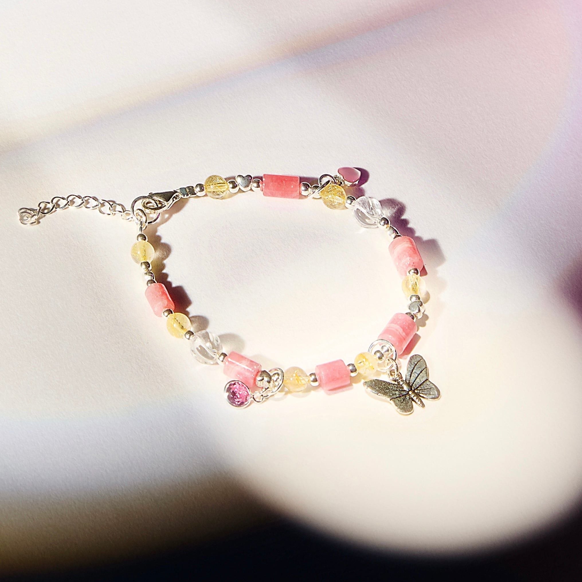  Vòng Tay Thiết Kế Đá Đào Hoa/Tóc Vàng Rhodochrosite 