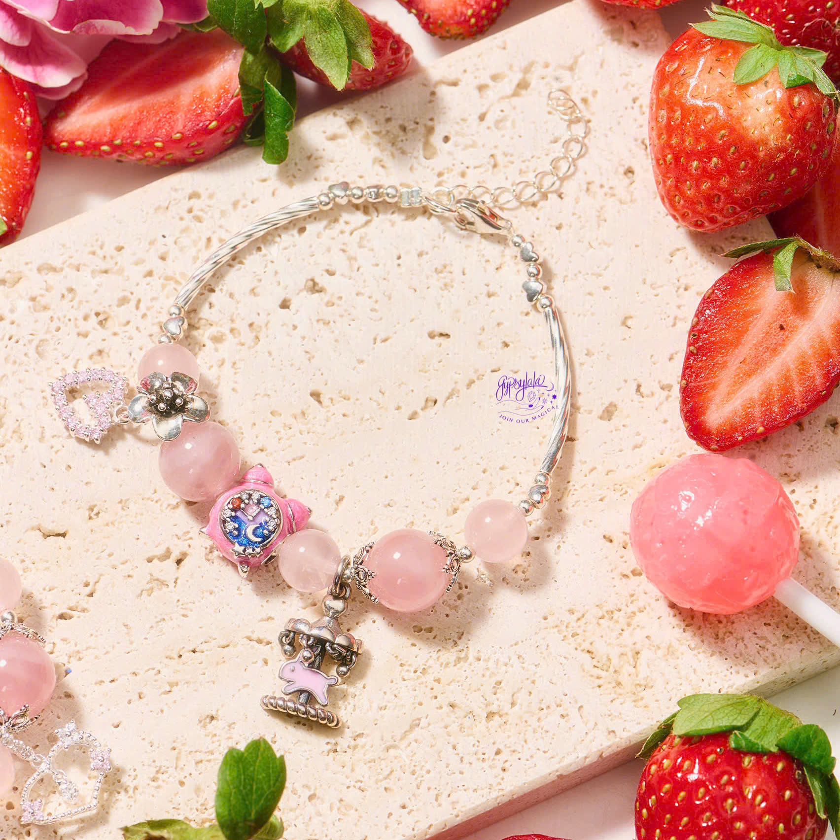  Vòng Tay Thiết Kế Nữ Sun Kissed Đá Thạch Anh Hồng SP008241 Gypsy.lala 