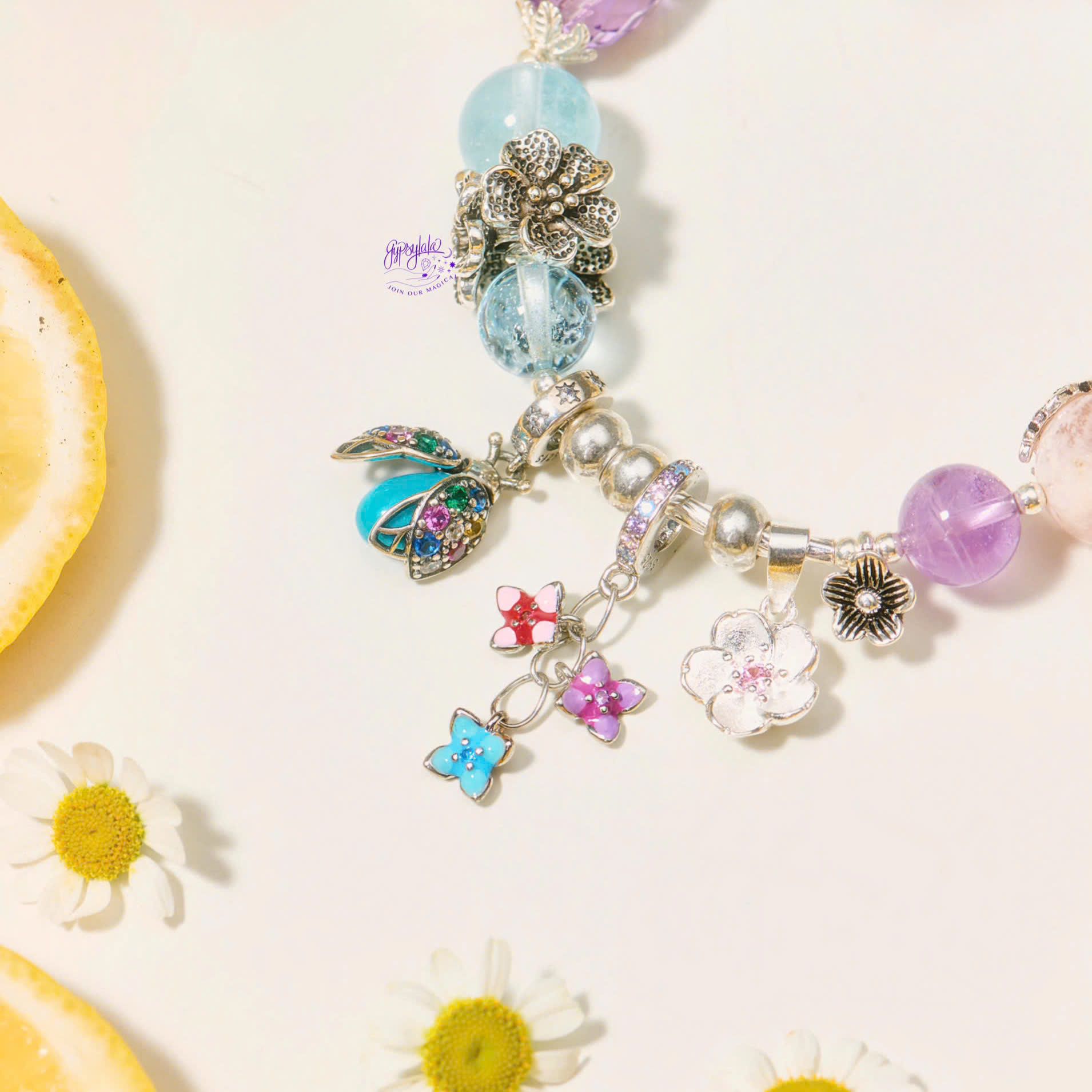  Vòng Tay Thiết Kế Nữ Rosy Sunset Đá Thạch Anh Tím SP008253 Gypsy.lala 