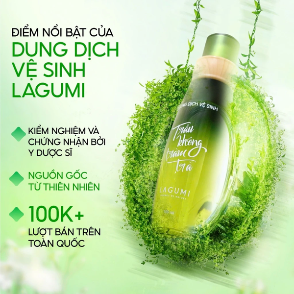 Dung Dịch Vệ Sinh Phụ Nữ Lagumi Trầu Không Tràm Trà Giảm Ngứa Khí Hư An Toàn Cho Cả Mẹ Bầu chai 100ml
