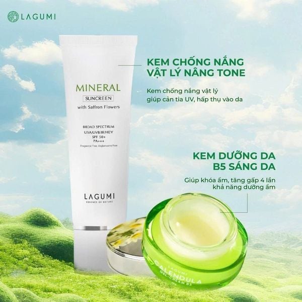 Combo Kem dưỡng cấp ẩm kiểm dầu ngừa mụn sáng da  và kem chống nắng vật lý