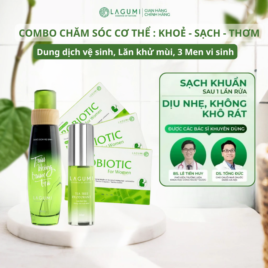  COMBO CHĂM SÓC CƠ THỂ TOÀN DIỆN ( 1 DDVS + 1 lăn khử mùi + 3 men vi sinh ) 