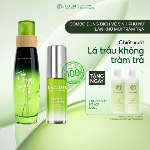 Bộ Dung Dịch Vệ Sinh Phụ Nữ Lagumi Trầu Không Tràm Trà và Lăn Khử Mùi Tràm Trà Không Gây Ố Vàng Lagumi 30ML