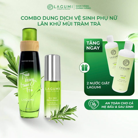 Bộ Dung Dịch Vệ Sinh Phụ Nữ Lagumi Trầu Không Tràm Trà và Lăn Khử Mùi Tràm Trà Không Gây Ố Vàng Lagumi 30ML