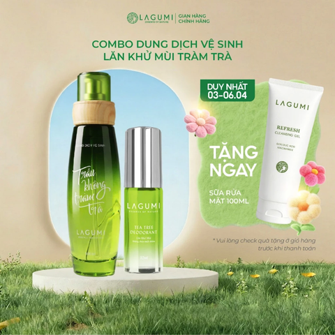 Bộ Dung Dịch Vệ Sinh Phụ Nữ Lagumi Trầu Không Tràm Trà và Lăn Khử Mùi Tràm Trà Không Gây Ố Vàng Lagumi 30ML