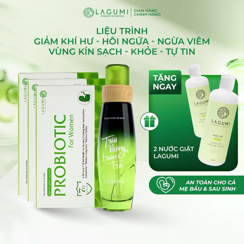 Combo Liệu Trình 1 chai Dung Dịch Vệ Sinh Trầu Không Tràm Trà và 3 Hộp Men Vi Sinh Phụ Khoa Lagumi
