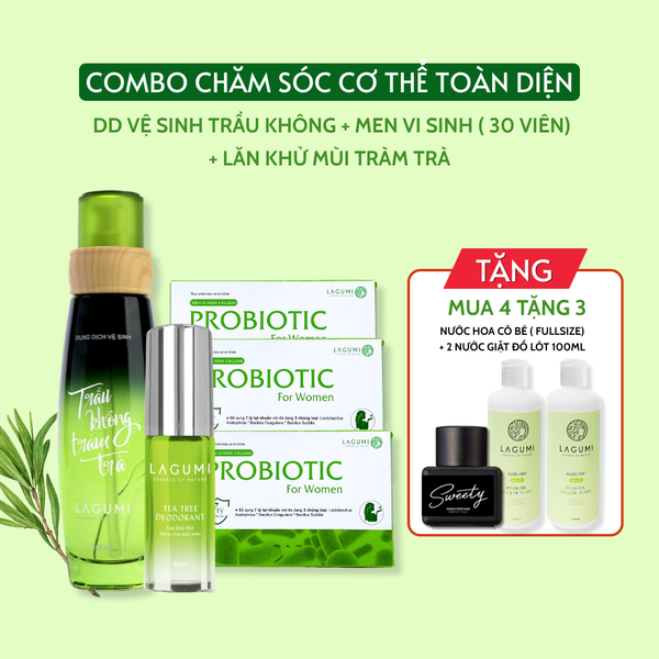 COMBO CHĂM SÓC CƠ THỂ TOÀN DIỆN ( 1 DDVS + 1 lăn khử mùi + 3 men vi sinh )