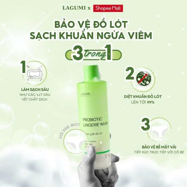 Nước Giặt Đồ Lót Sinh Học Lagumi Loại Bỏ Sạch Vết Ố, Vi Khuẩn, Dịu Nhẹ Lành Tính An Toàn Cho Da