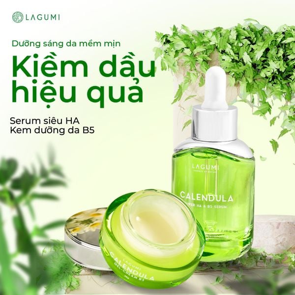 Bộ Kem dưỡng ẩm & làm sáng cho mẹ bầu, sau sinh LAGUMI Calendula B5 30gr và Serum LAGUMI Super HA 30ml