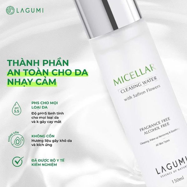 Nước tẩy trang nhụy hoa nghệ tây Lagumi Micellar Cleansing Water 150ml