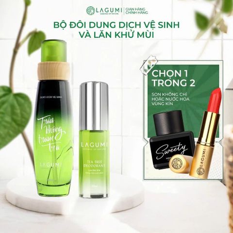 Bộ Dung Dịch Vệ Sinh Phụ Nữ Lagumi Trầu Không Tràm Trà và Lăn Khử Mùi Tràm Trà Không Gây Ố Vàng Lagumi 30ML
