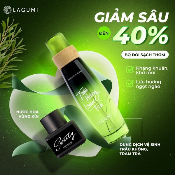 Combo sạch thơm toàn diện Lagumi (Dung dịch vệ sinh trầu không tràm trà Lagumi + Nước hoa vùng kín Lagumi Sweety )