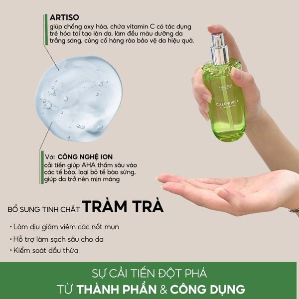 Sữa rửa mặt AHA LAGUMI sạch sâu, giảm viêm, ngừa mụn chiết xuất artiso, tràm trà an toàn lành tính 100ml