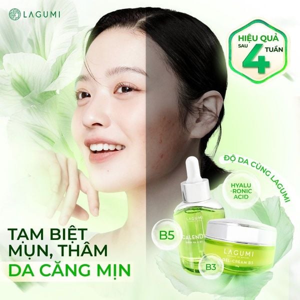 Bộ Kem dưỡng ẩm & làm sáng cho mẹ bầu, sau sinh LAGUMI Calendula B5 30gr và Serum LAGUMI Super HA 30ml