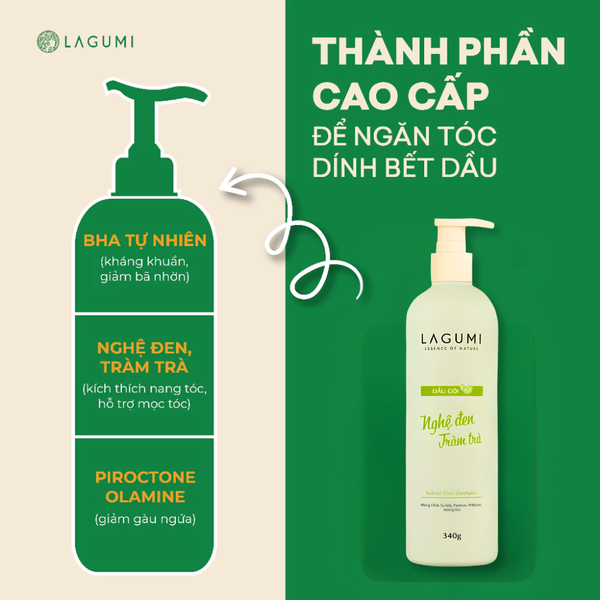 Dầu gội thảo dược không Sillicon chiết xuất Nghệ đen - Tràm trà Lagumi 340g