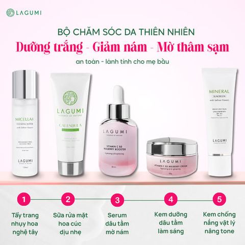 Bộ chăm sóc da Thiên Nhiên - Dưỡng Trắng- Giảm Nám- Mờ Thâm Sạm - An toàn lành tính cho mẹ bầu