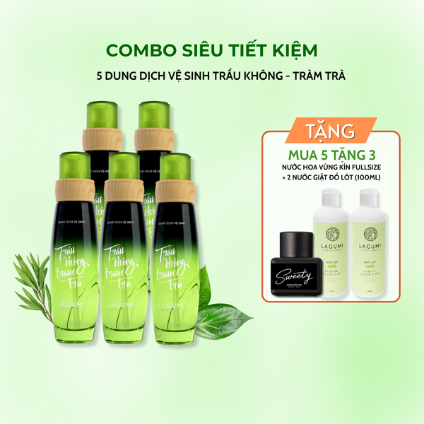 Combo 5 chai Dung dịch vệ sinh phụ nữ trầu không tràm trà giảm viêm, ngứa Lagumi 100ml
